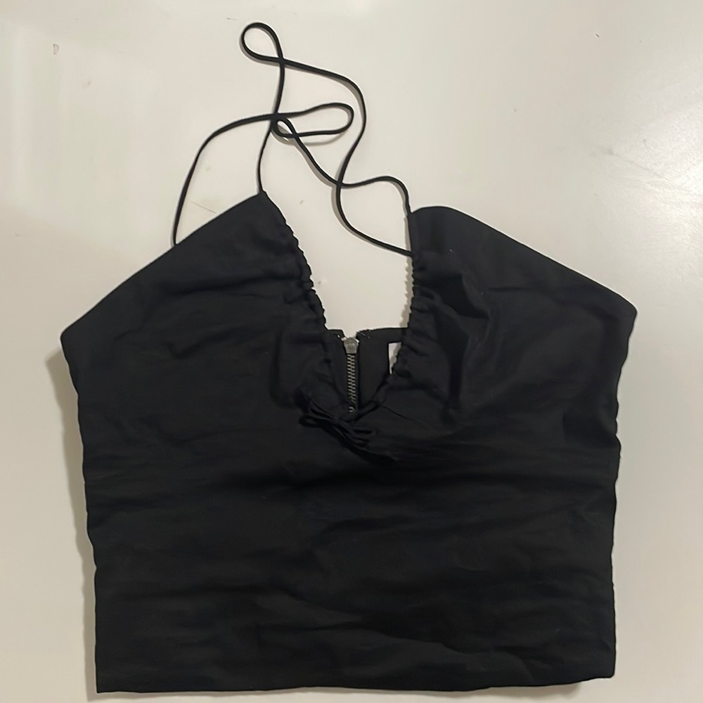 Nicole Miller Black Cross Back Cropped top